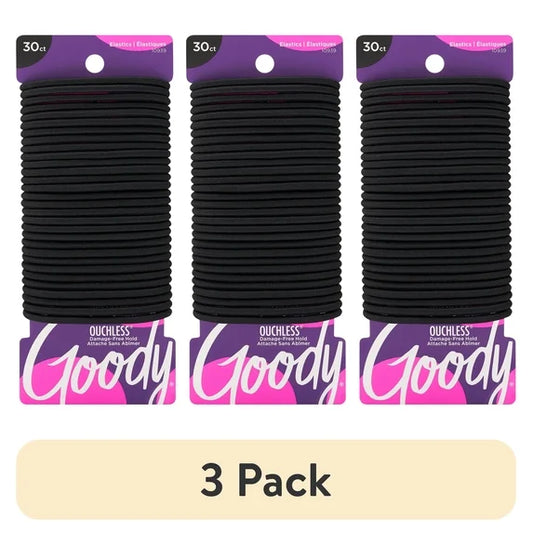Goody Ouchless No‑Metal Braided Hair Ties, Black, 30 Count
