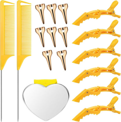 Hair Parting Tools Set, 17 Pieces Including Hair Parting Rings, Sectioning Clips, Rat Tail Combs, Magnetic Wrist Pin Holder for Braiding
