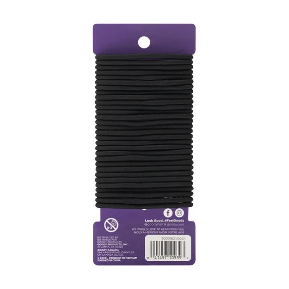 Goody Ouchless No‑Metal Braided Hair Ties, Black, 30 Count