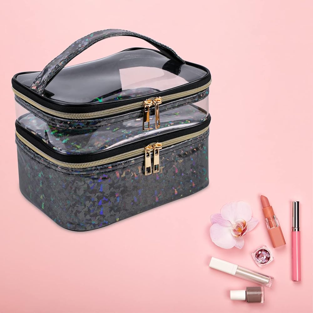Double-layer Cosmetic Bag Makeup Bag Travel Makeup Bag Makeup Bags for Women Cosmetics Cases Portable Waterproof Foldable