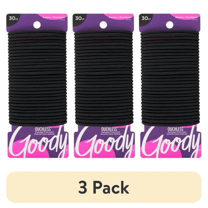 Goody Ouchless No‑Metal Braided Hair Ties, Black, 30 Count