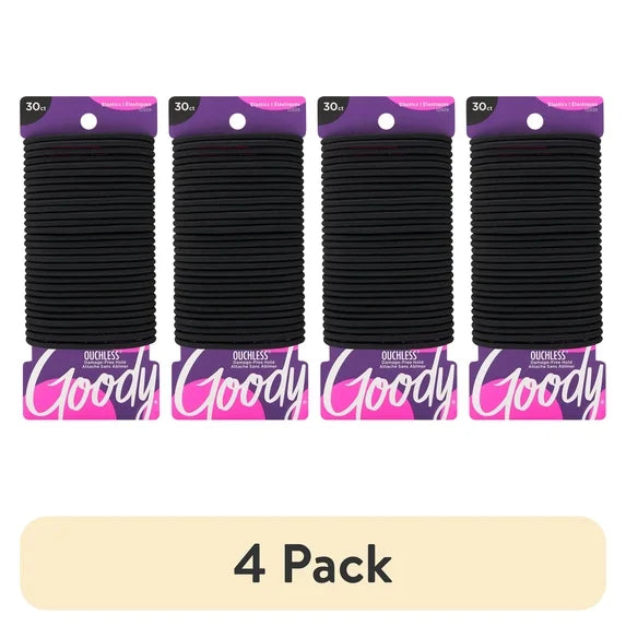 Goody Ouchless No‑Metal Braided Hair Ties, Black, 30 Count
