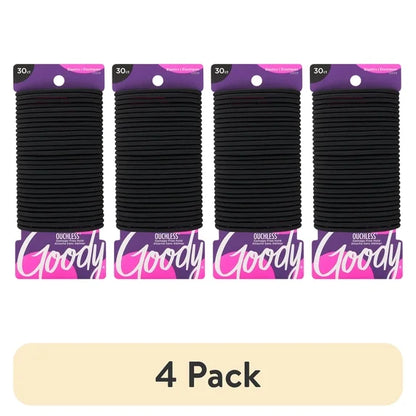 Goody Ouchless No‑Metal Braided Hair Ties, Black, 30 Count