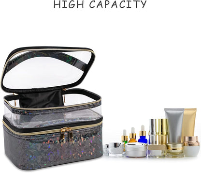 Double-layer Cosmetic Bag Makeup Bag Travel Makeup Bag Makeup Bags for Women Cosmetics Cases Portable Waterproof Foldable
