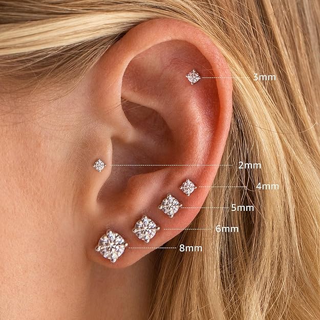 6 Pairs Hypoallergenic Silver-Plated Flat Back Earrings for Women,Stud Cartilage Earrings for Sensitive Ears Cubic Zirconia Ball Earring Screw Back Helix Conch Piercing Sets Trendy Jewelry Gifts