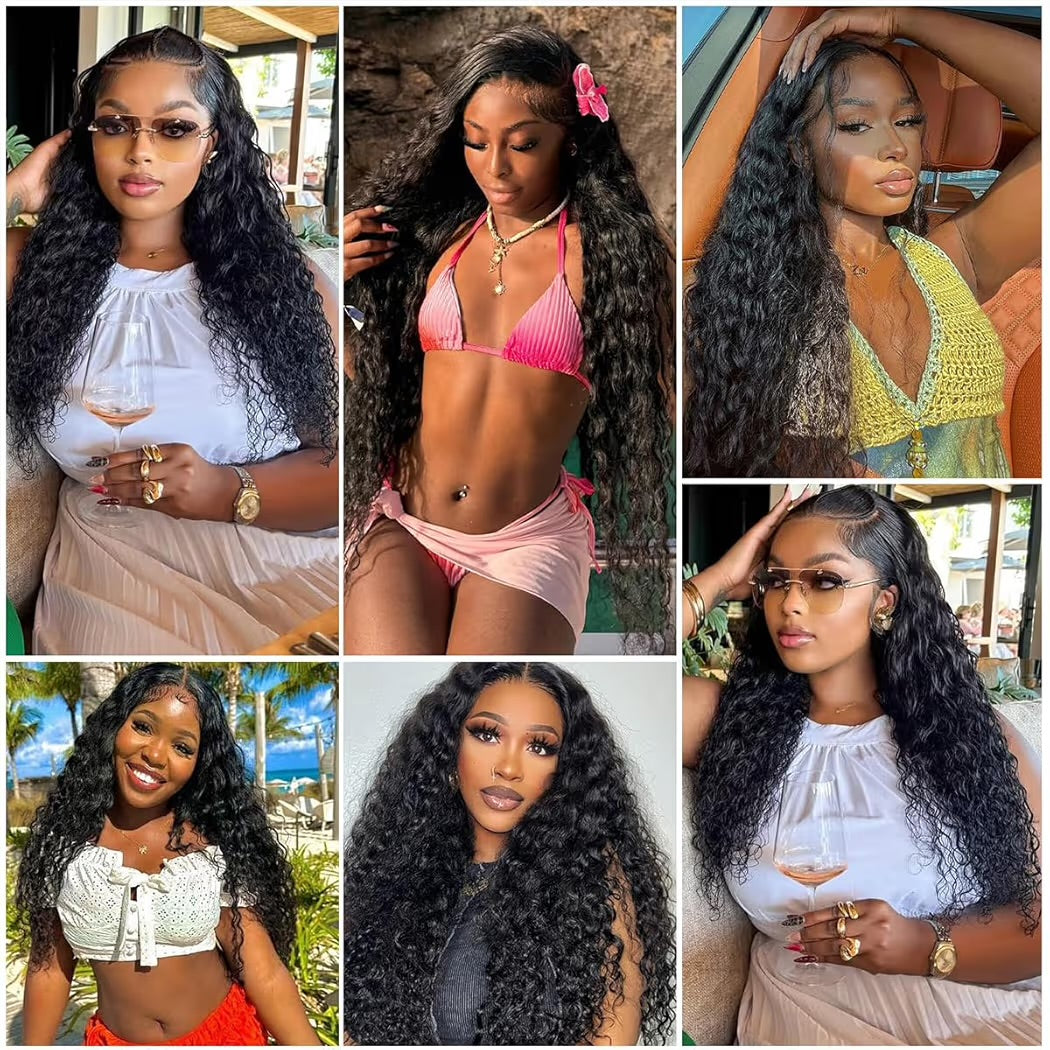 Aomllute 28 Inch Deep Wave Lace Front Wigs Human Hair 200 Density 13x4 HD Lace Frontal Wigs Human Hair Pre Plucked Deep Curly Glueless Wigs for Women Natural Black