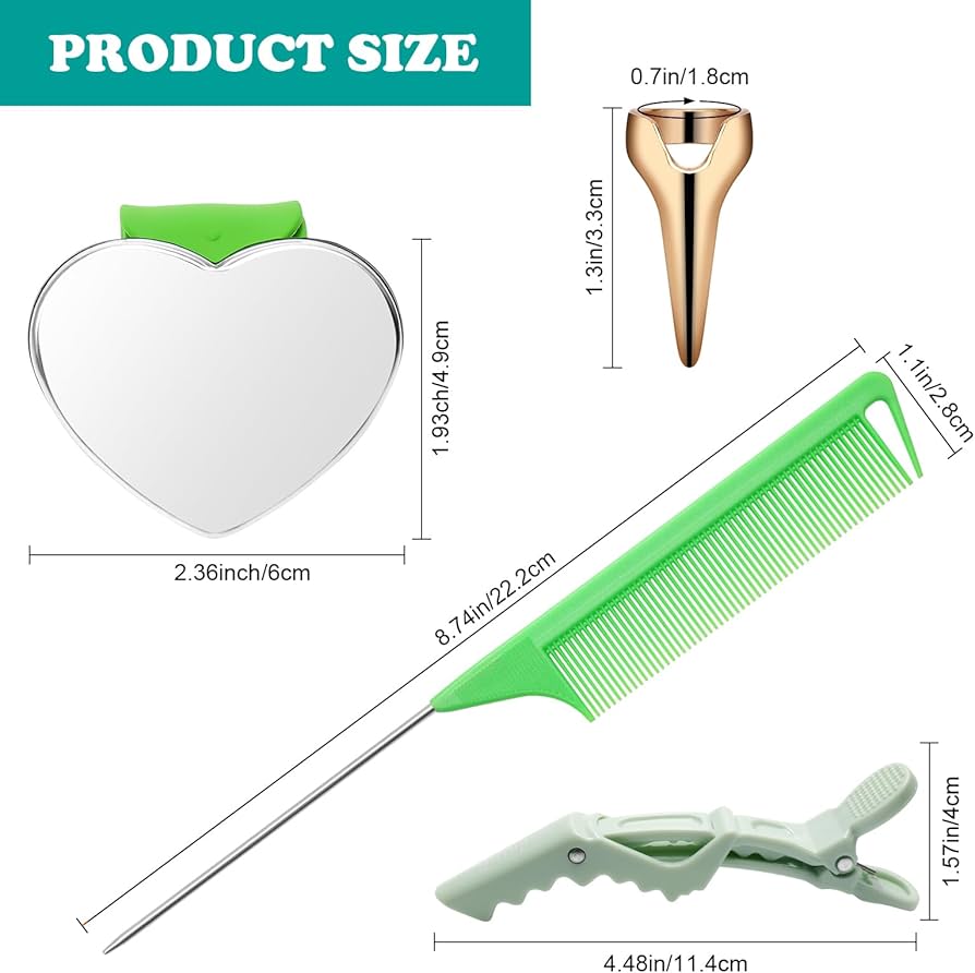 Hair Parting Tools Set, 17 Pieces Including Hair Parting Rings, Sectioning Clips, Rat Tail Combs, Magnetic Wrist Pin Holder for Braiding