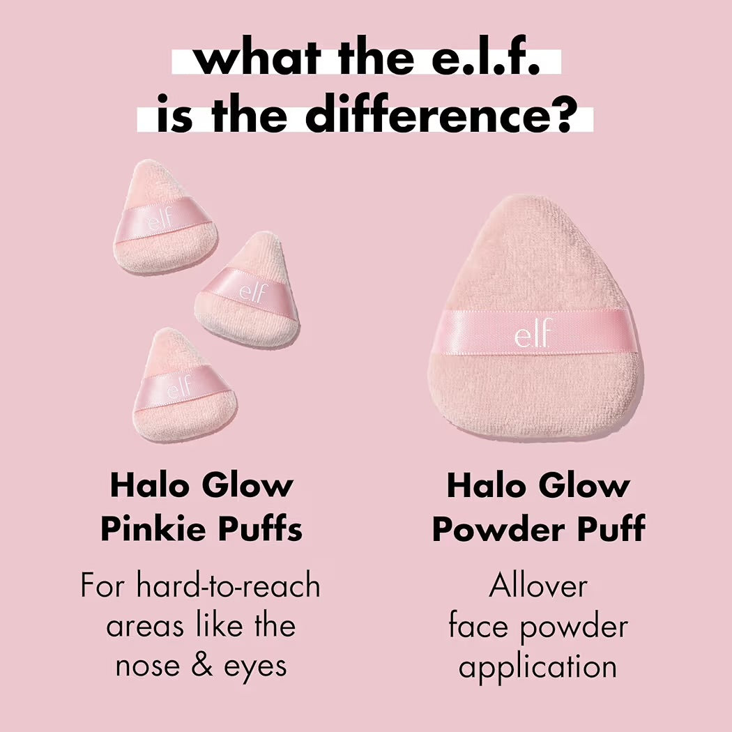 e.l.f. Halo Glow Pinkie Puffs, Finger-sized, Mini Puff For Applying Loose & Pressed Powders, Soft, Reusable & Washable, Vegan & Cruelty-Free, Set of 3